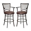 Home Square Metal Swivel Bar Stool in Brown Microsuede Seat - Set of 2