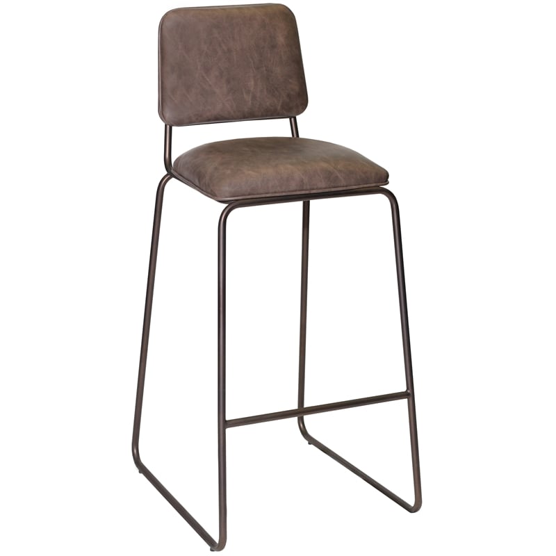 Home Square Faux Leather and Metal Bar Stool in Cocoa Brown - Set of 2