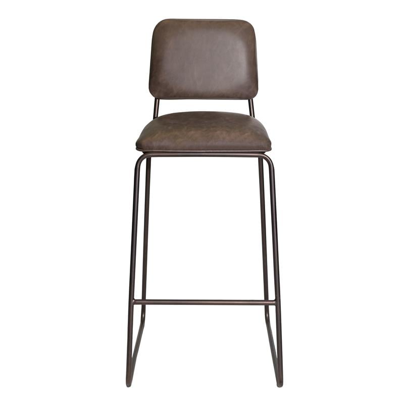 Home Square Faux Leather and Metal Bar Stool in Cocoa Brown - Set of 2