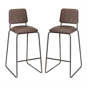 Home Square Faux Leather and Metal Bar Stool in Cocoa Brown - Set of 2