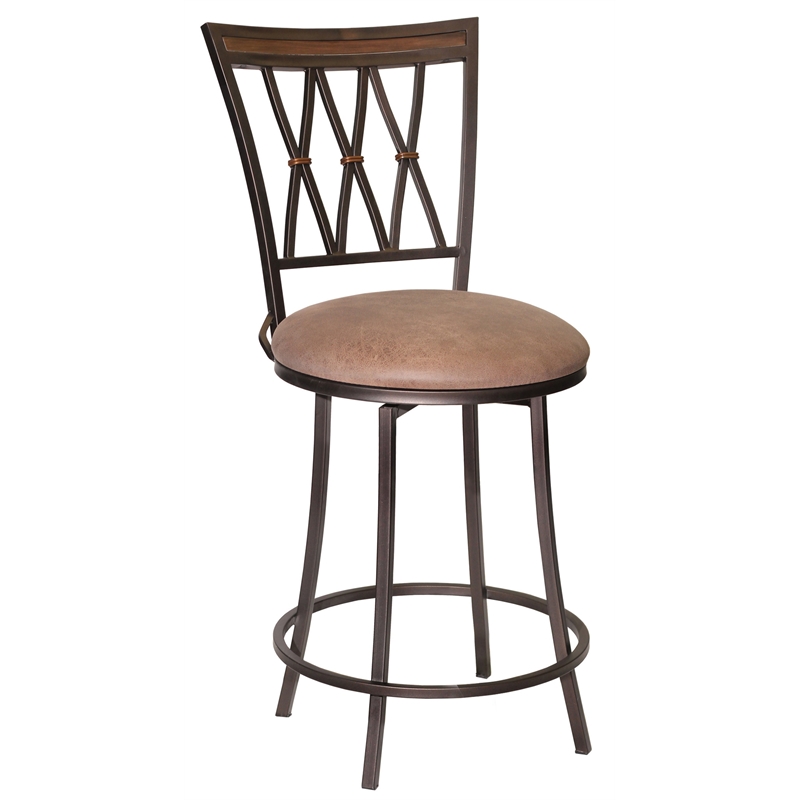 Home Square Swivel Metal Counter Stool in Camel Brown - Set of 2