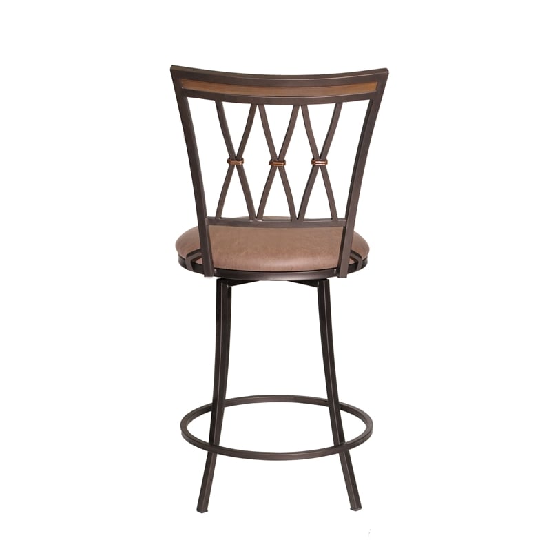 Home Square Swivel Metal Counter Stool in Camel Brown - Set of 2