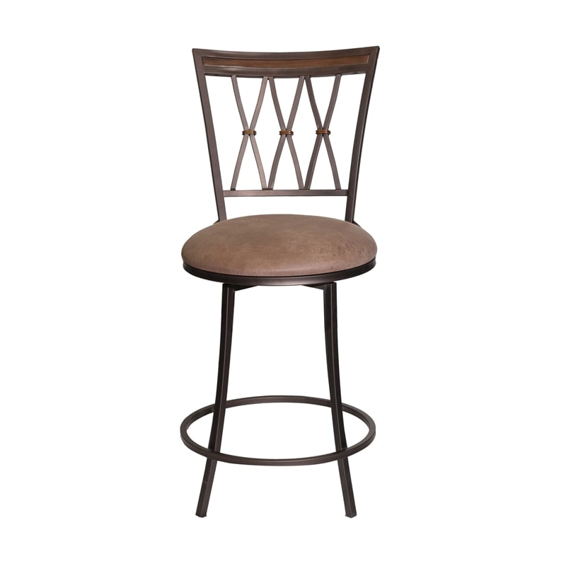 Home Square Swivel Metal Counter Stool in Camel Brown - Set of 2