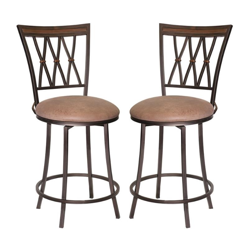 Home Square Swivel Metal Counter Stool in Camel Brown - Set of 2