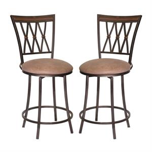 Home Square Swivel Metal Counter Stool in Camel Brown - Set of 2