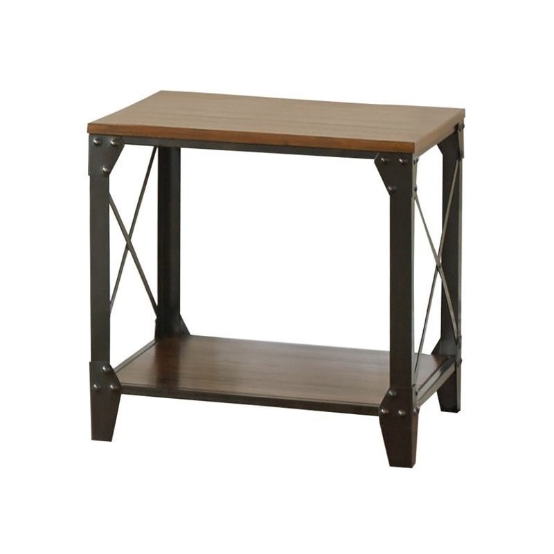 Home Square Winston Square Metal Frame End Table in Tobacco Brown - Set of 2