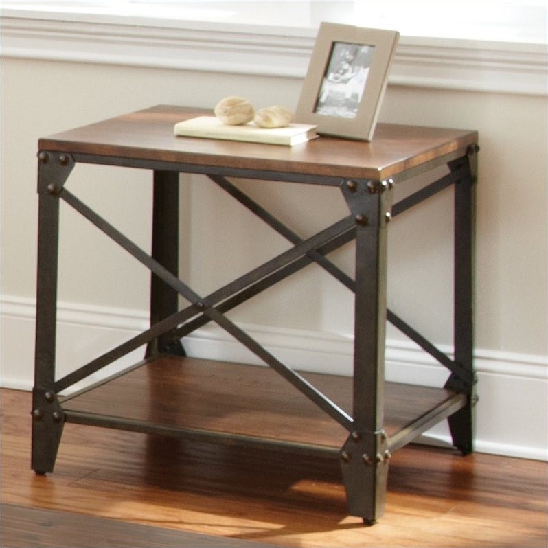 Home Square Winston Square Metal Frame End Table in Tobacco Brown - Set of 2