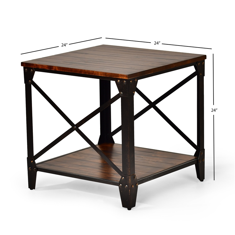 Home Square Winston Square Metal Frame End Table in Tobacco Brown - Set of 2