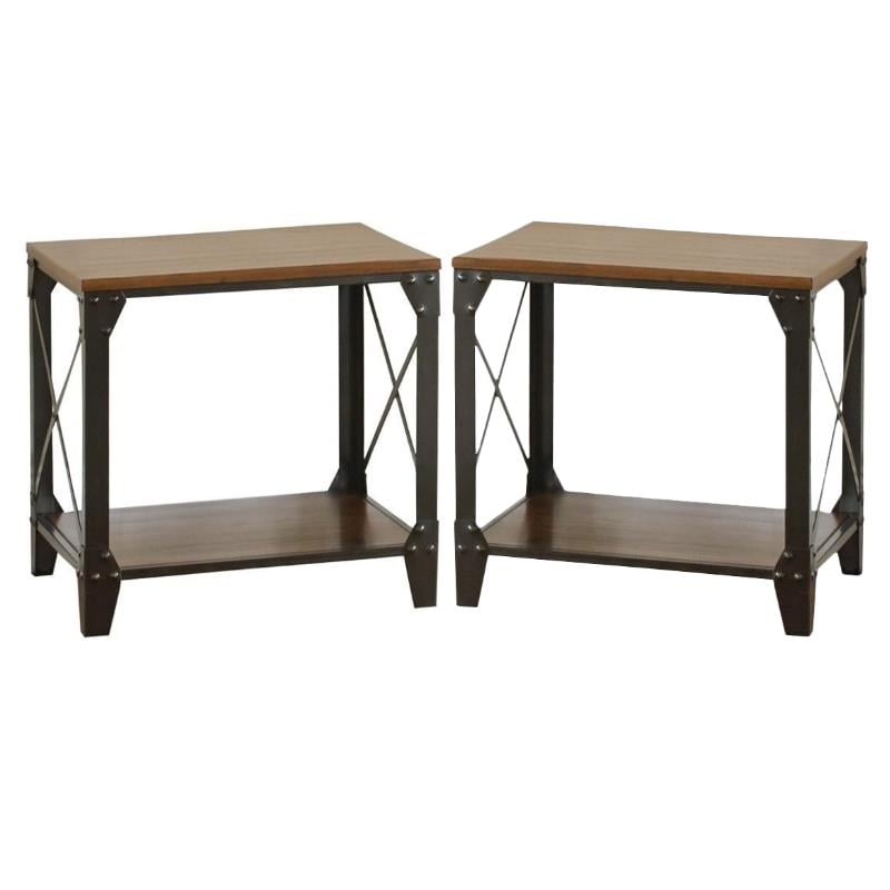 Home Square Winston Square Metal Frame End Table in Tobacco Brown - Set of 2