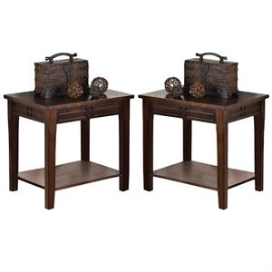 Home Square Company Crestline End Table in Distressed Walnut - Set of 2