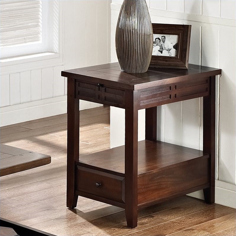 Home Square Crestline Chairside End Table in Mocha Cherry Finish - Set of 2