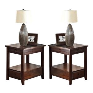 Home Square Crestline Chairside End Table in Mocha Cherry Finish - Set of 2