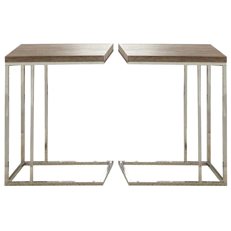 Home Square Chairside End Table in Brown Finish - Set of 2