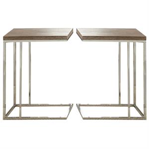Home Square Chairside End Table in Brown Finish - Set of 2