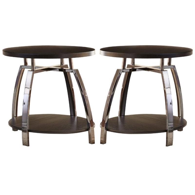 Home Square Round End Table in Black Nickel - Set of 2