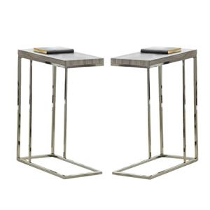 Home Square Chairside End Table in Nickel Base Driftwood Gray - Set of 2