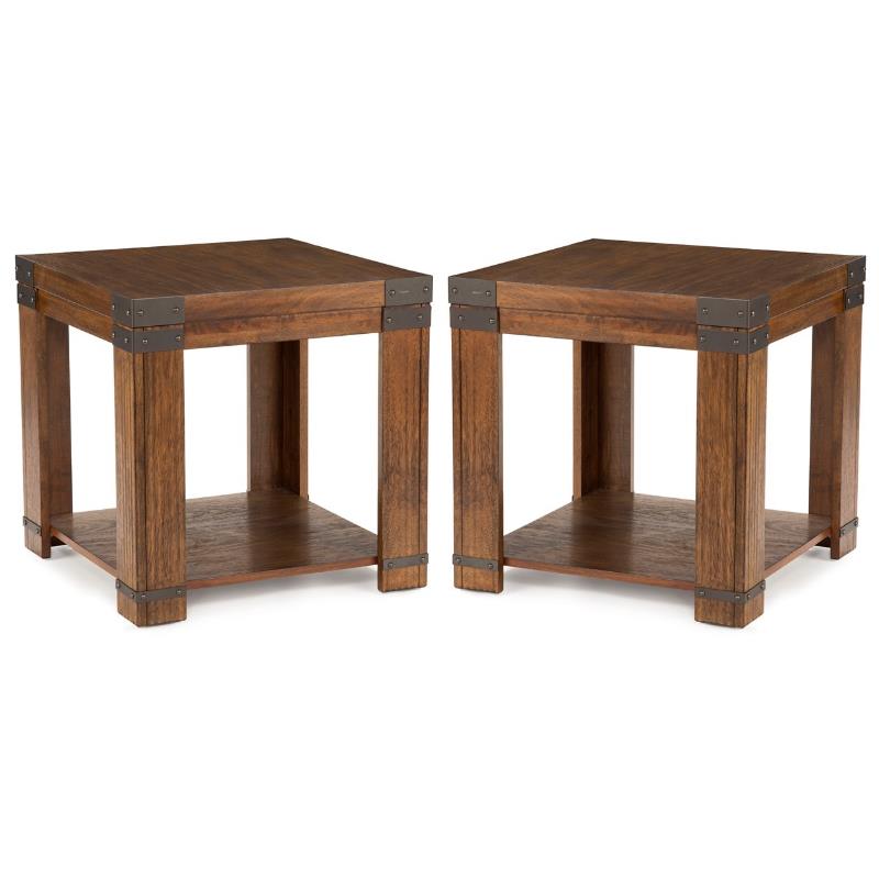Home Square Square End Table in Medium Cherry - Set of 2