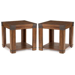 Home Square Square End Table in Medium Cherry - Set of 2