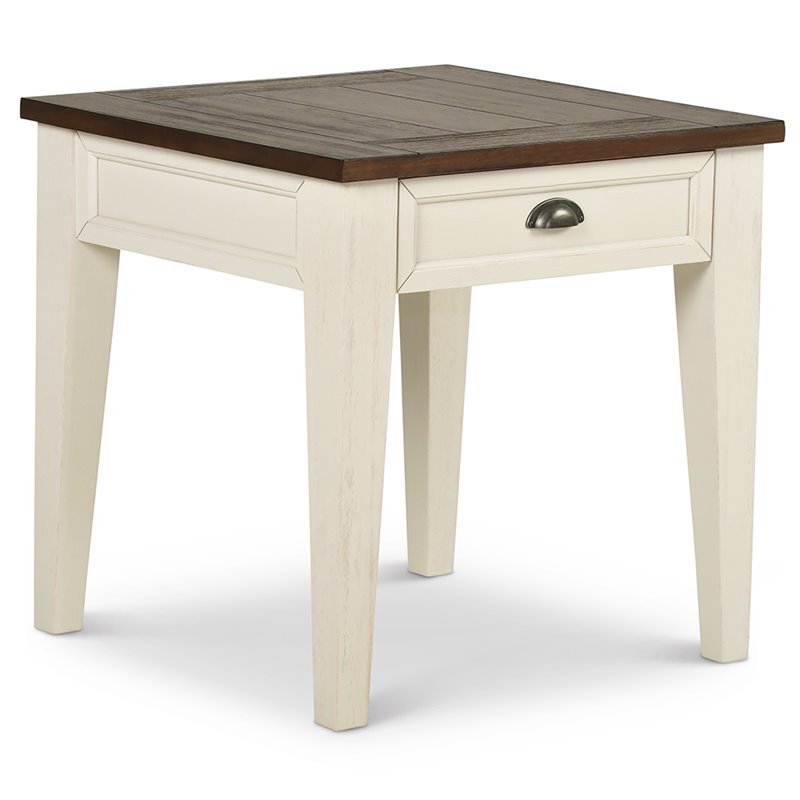 Home Square 1 Drawer End Table in Dark Oak and White - Set of 2