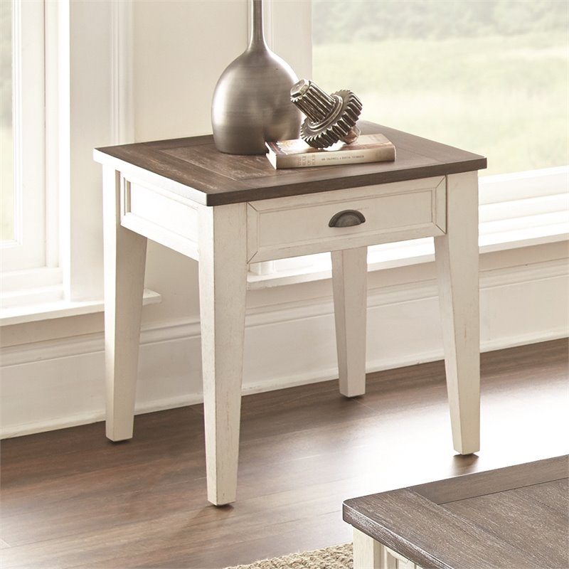 Home Square 1 Drawer End Table in Dark Oak and White - Set