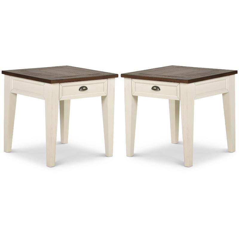 Home Square 1 Drawer End Table in Dark Oak and White - Set of 2