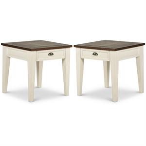 Home Square 1 Drawer End Table in Dark Oak and White - Set of 2