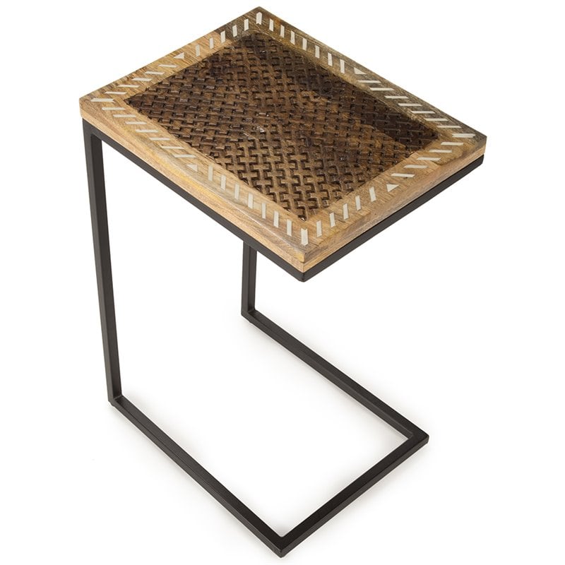 Home Square Metal Accent Chairside Table in Natural and Black - Set of 2