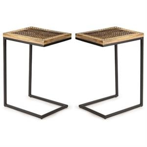 Home Square Metal Accent Chairside Table in Natural and Black - Set of 2