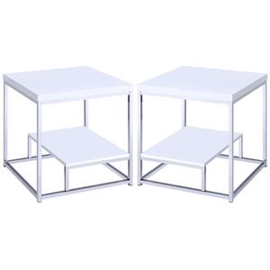 Home Square 24&quot Square End Table in White and Chrome Metal - Set of 2