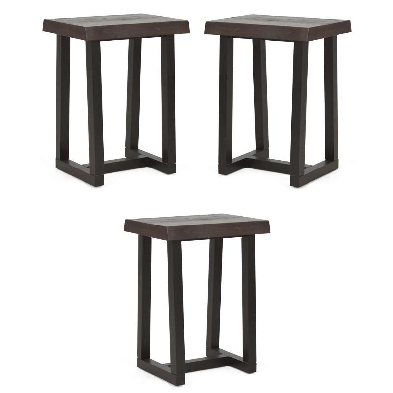 Home Square Solid Wood Live Edge Stool in Cherry and Ebony - Set of 3