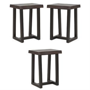 Home Square Solid Wood Live Edge Stool in Cherry and Ebony - Set of 3