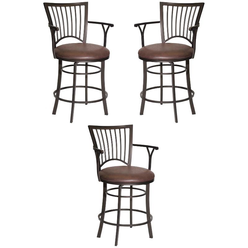 Home Square Metal Swivel Counter Stool in Brown - Set of 3
