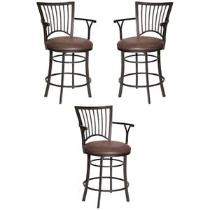 Home Square Metal Swivel Counter Stool in Brown - Set of 3