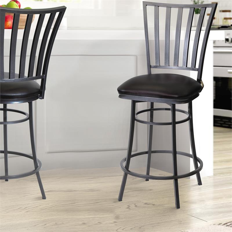 Home Square Commercial Metal Swivel Counter Stool in Black - Set of 3
