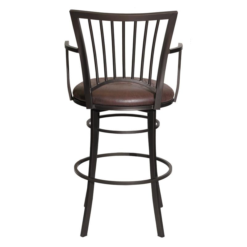 Home Square Metal Swivel Bar Stool in Brown Microsuede Seat - Set of 3