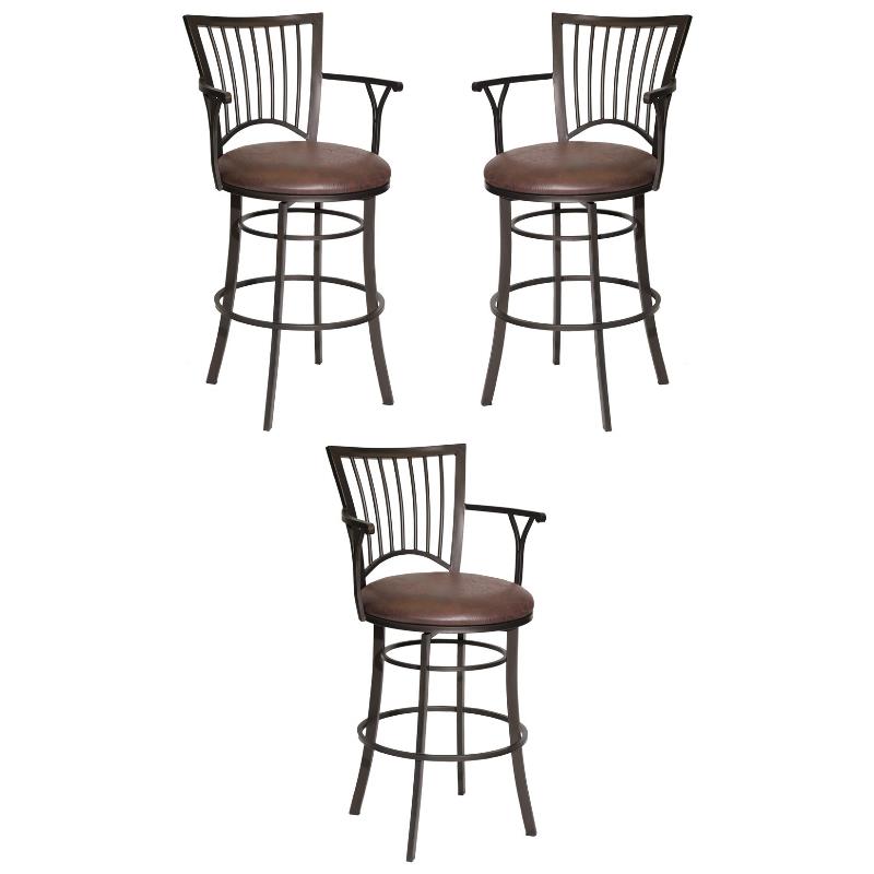 Home Square Metal Swivel Bar Stool in Brown Microsuede Seat - Set of 3