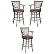 Home Square Metal Swivel Bar Stool in Brown Microsuede Seat - Set of 3