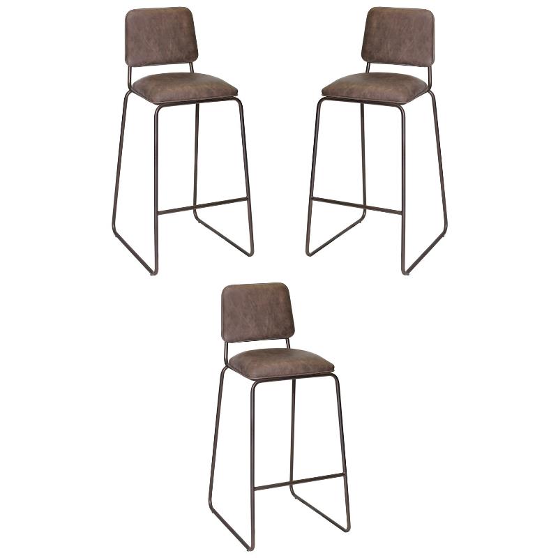 Home Square Faux Leather and Metal Bar Stool in Cocoa Brown - Set of 3