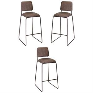 Home Square Faux Leather and Metal Bar Stool in Cocoa Brown - Set of 3