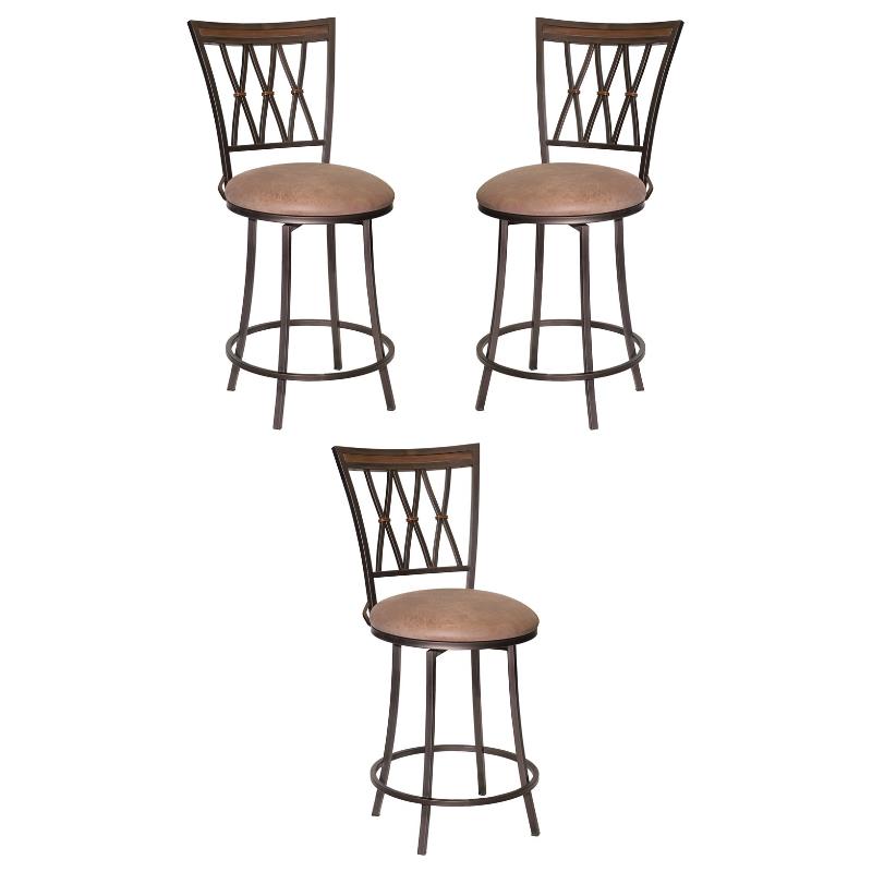 Home Square Swivel Metal Counter Stool in Camel Brown - Set of 3