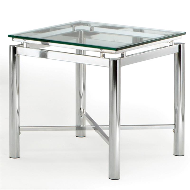 Home Square Contemporary Glass Top End Table in Chrome Base - Set of 2