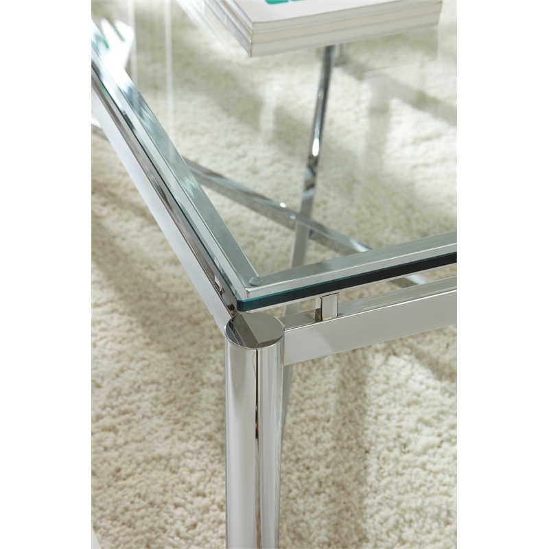 Home Square Contemporary Glass Top End Table in Chrome Base - Set of 2