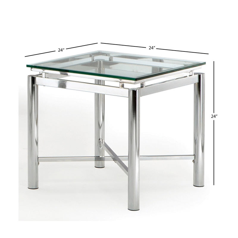 Home Square Contemporary Glass Top End Table in Chrome Base - Set of 2