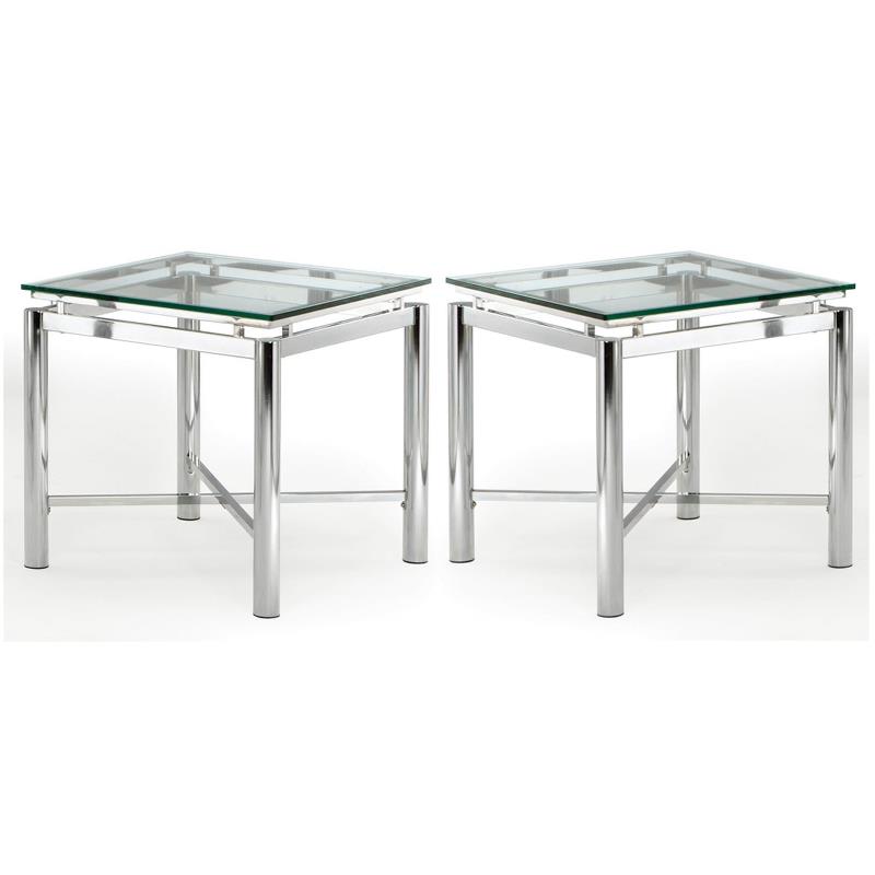 Home Square Contemporary Glass Top End Table in Chrome Base - Set of 2