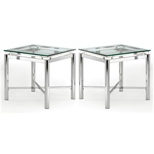 home square nova contemporary glass top end table in chrome base - set of 2
