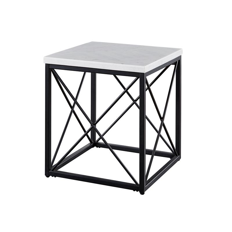 Home Square Marble Top Square End Table in White - Set of 2