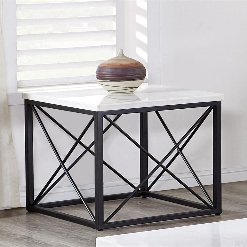 Home Square Marble Top Square End Table in White - Set of 2