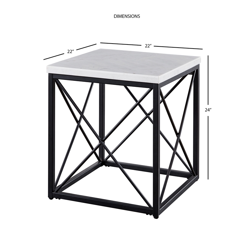Home Square Marble Top Square End Table in White - Set of 2