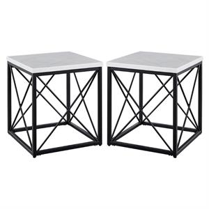 Home Square Marble Top Square End Table in White - Set of 2