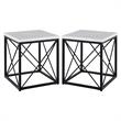 Home Square Marble Top Square End Table in White - Set of 2